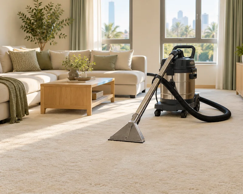 Clean carpet in bright living room after professional carpet cleaning service
