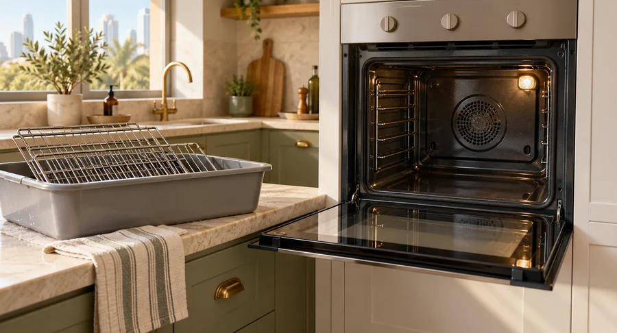 Clean built in oven interior and wire racks after professional oven cleaning service
