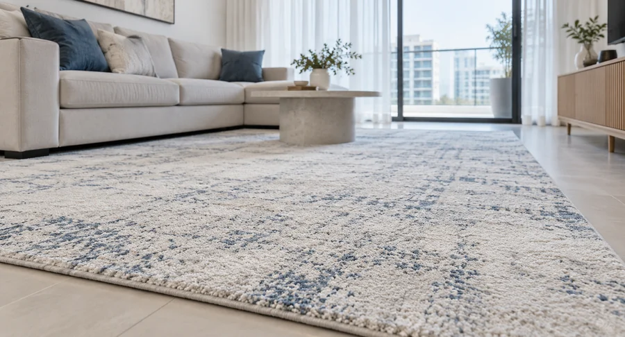 Clean patterned carpet in a modern living room after professional carpet cleaning