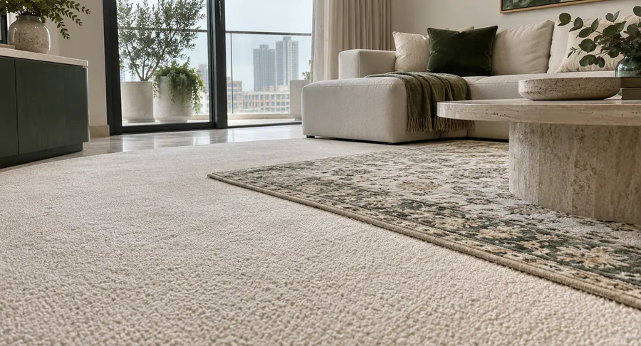 Clean light carpet and patterned rug after move out carpet cleaning