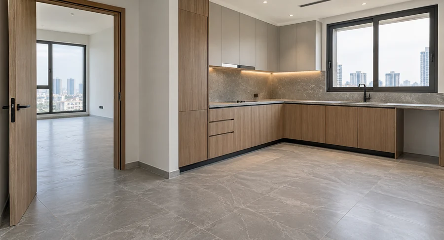 Clean modern kitchen with wooden cabinets after move out move in cleaning