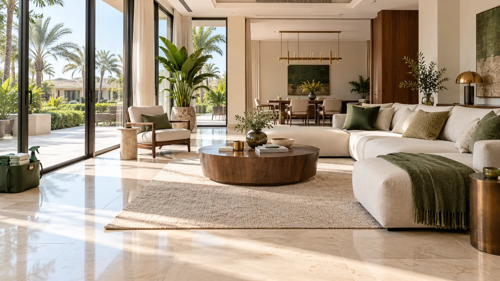 Clean luxury villa living room after professional villa deep cleaning