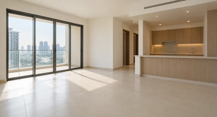 Spotless empty living area and open kitchen space after move out cleaning service