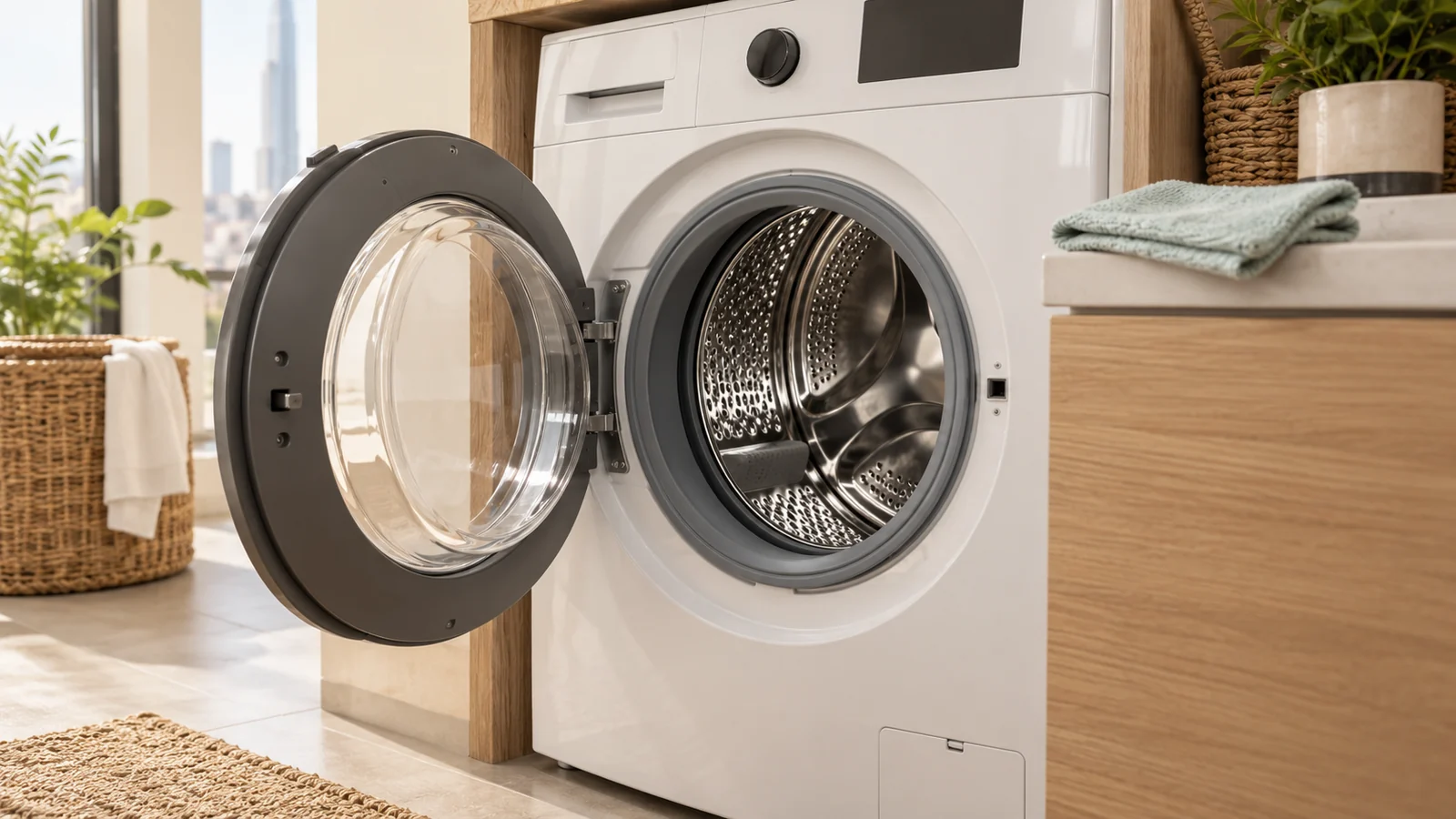 Clean front loading washing machine drum open after washing machine cleaning service